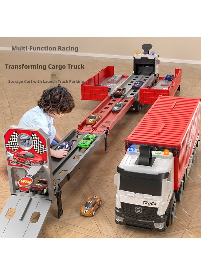 Race Car Track Toy Truck Toy with Slots & Foldable Race Tracks Transport Car Carrier Toy for Toddlers Cars Toy Set Container Truck Toy with 8 Alloy Cars Vehicles Toy Set for 3+ Kids Boys Girls - Image 1